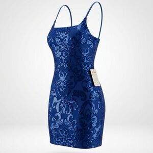 Backless Blue Sequin Slip Dress - Women
